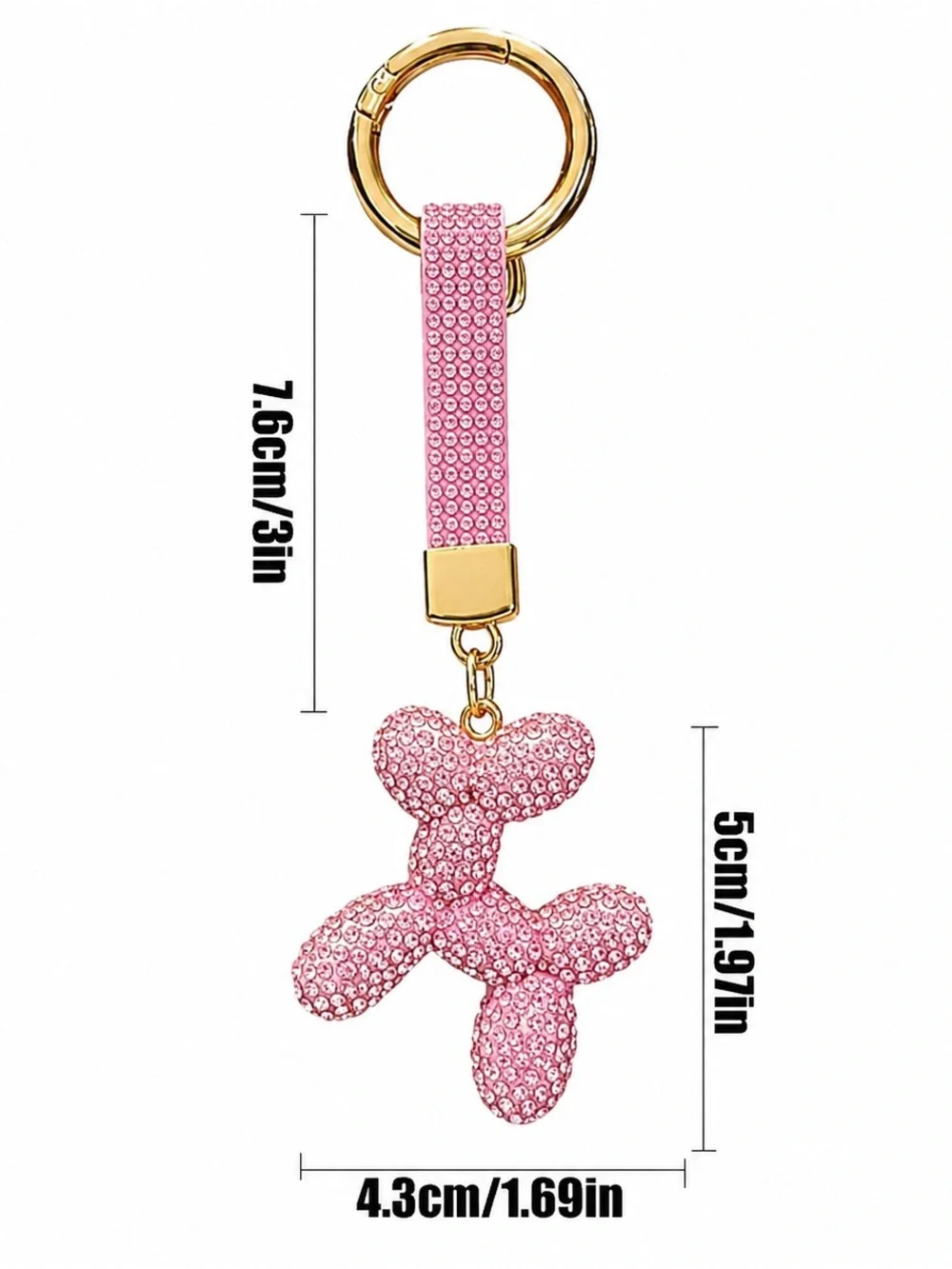 Pink Crystal Balloon Dog Keychain w/Matching Crystal Strap